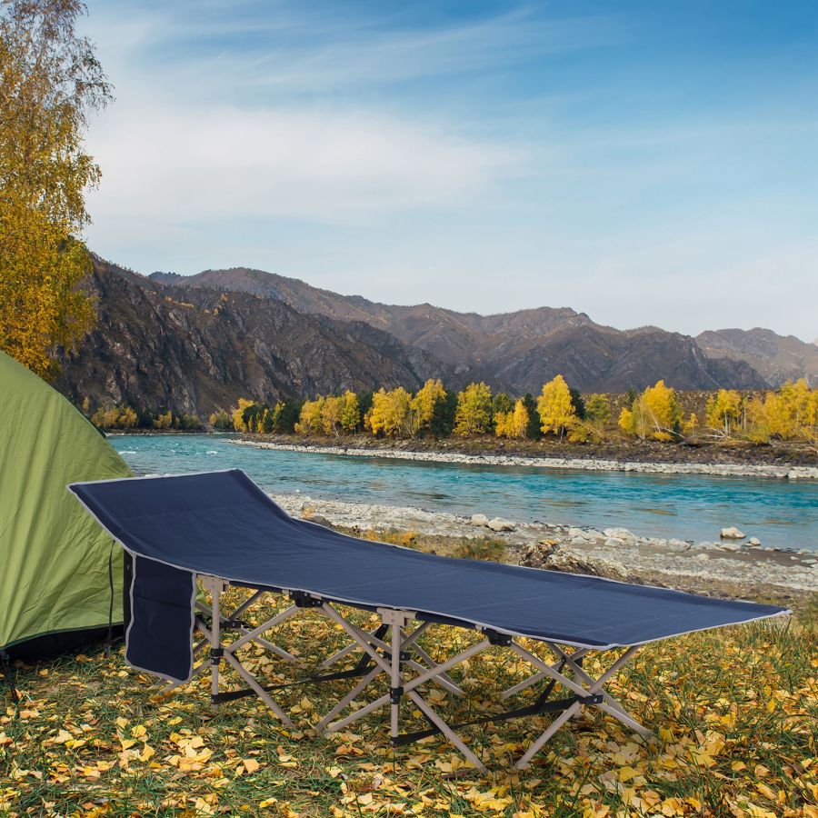 Cama plegable 190x68x52 cm bolsa transporte acero oxford azul