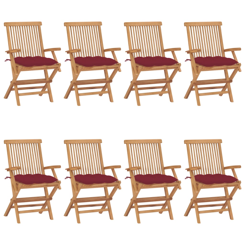 vidaXL sillas de jardín 8 uds madera teca con cojines rojo tinto