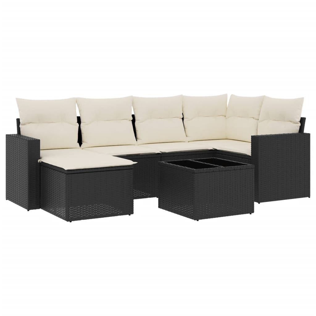 vidaXL set de comedor de jardín 7 pzas y cojines ratán sintético negro
