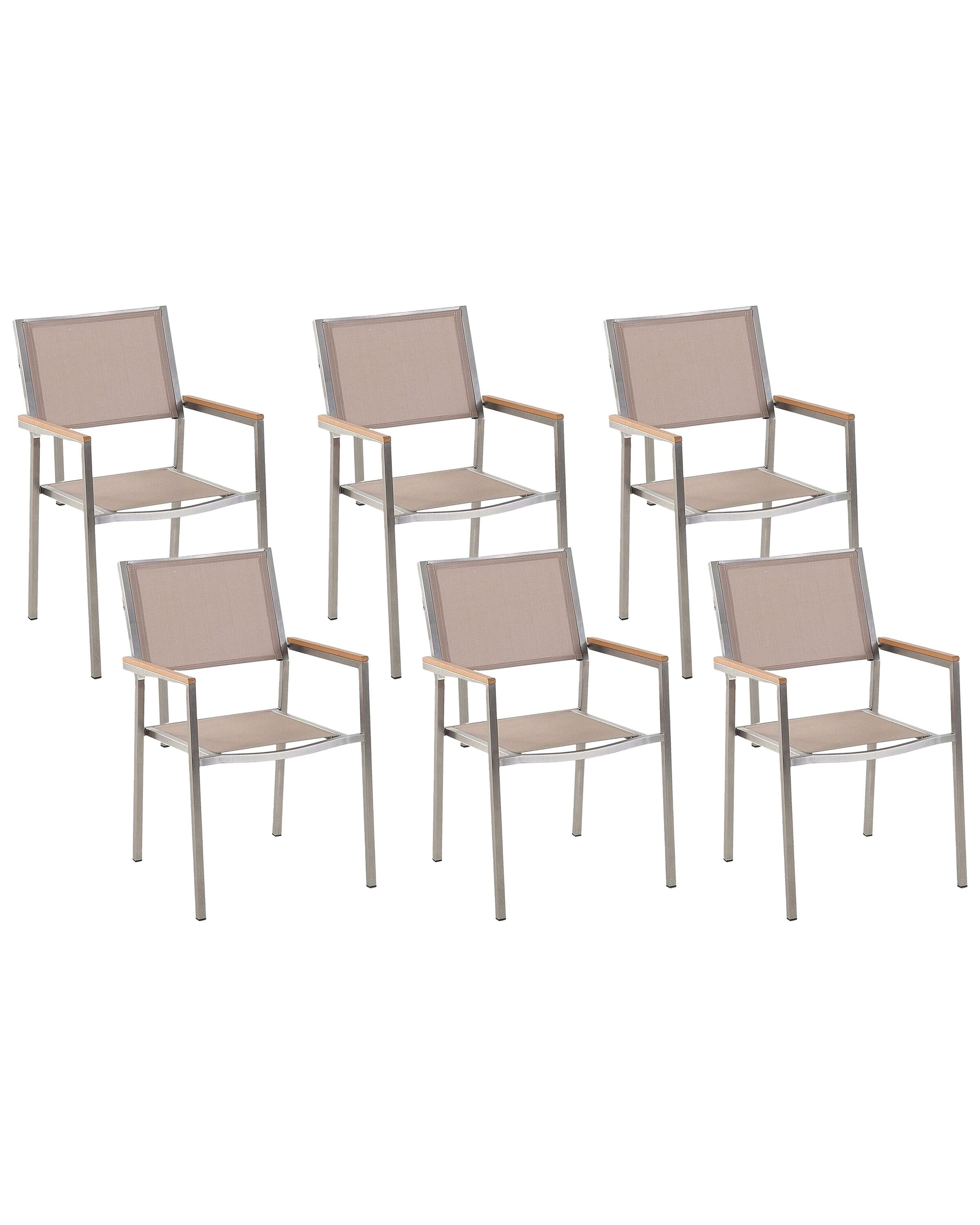 Conjunto de 6 sillas de jardín grosseto acero inoxidable beige
