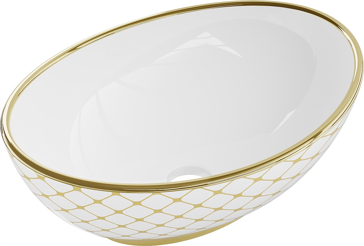Lavabo cerámico sobre encimera, 40,5x33x14 cm, blanco/dorado