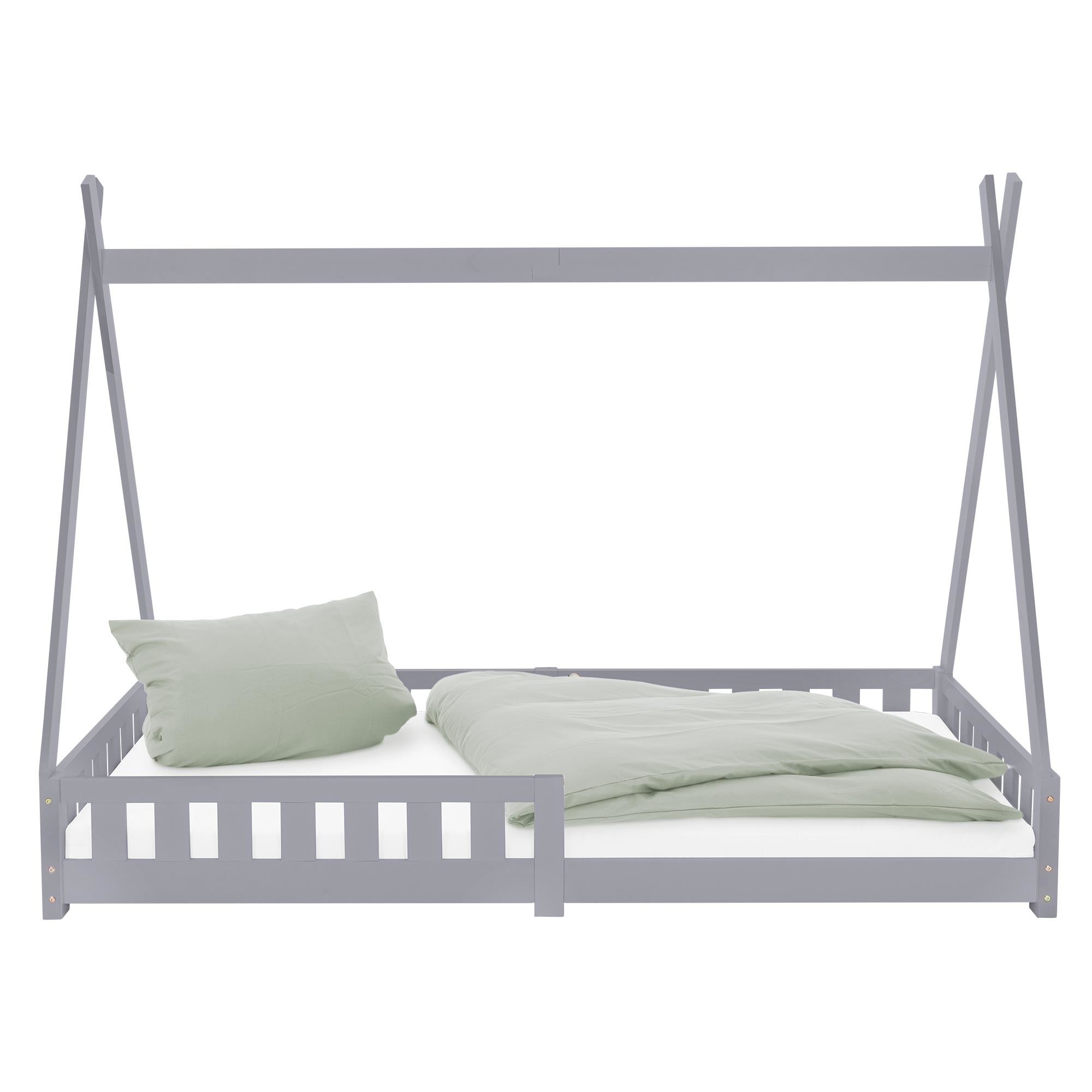 Cuna con protección anticaída y somier 90x200cm gris claro ecd germany