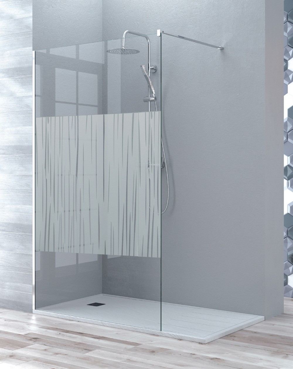 Mampara ducha fijo walk in | panel ducha transparente 100cm cromo brillo