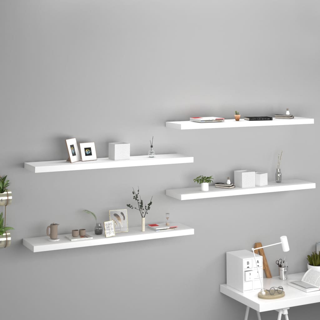 Estante flotante de pared 4 uds mdf blanco 120x23,5x3,8 cm