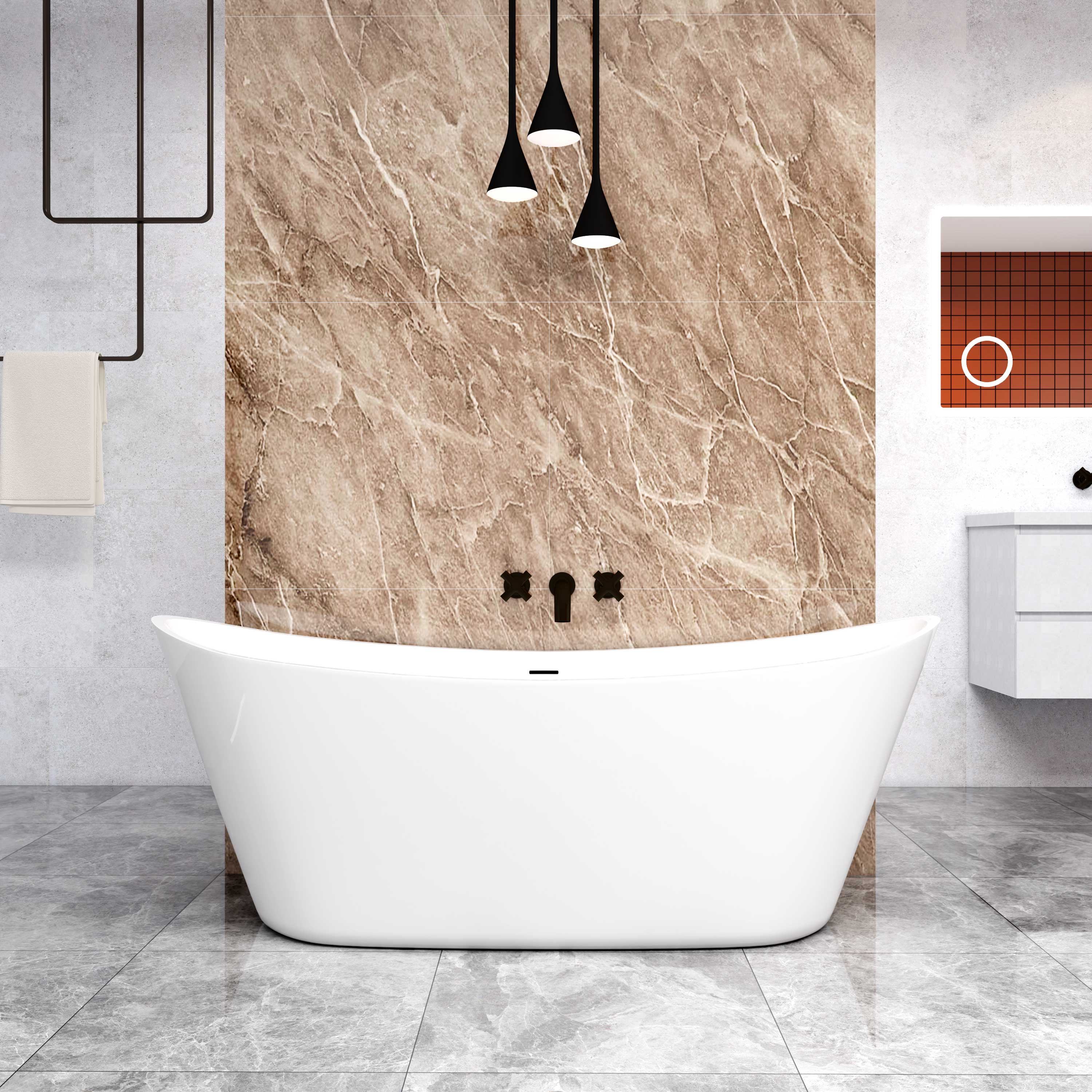 Bañera exenta de acrílico con desagüe-estilo ovalado-blanco-1700x720x650mm