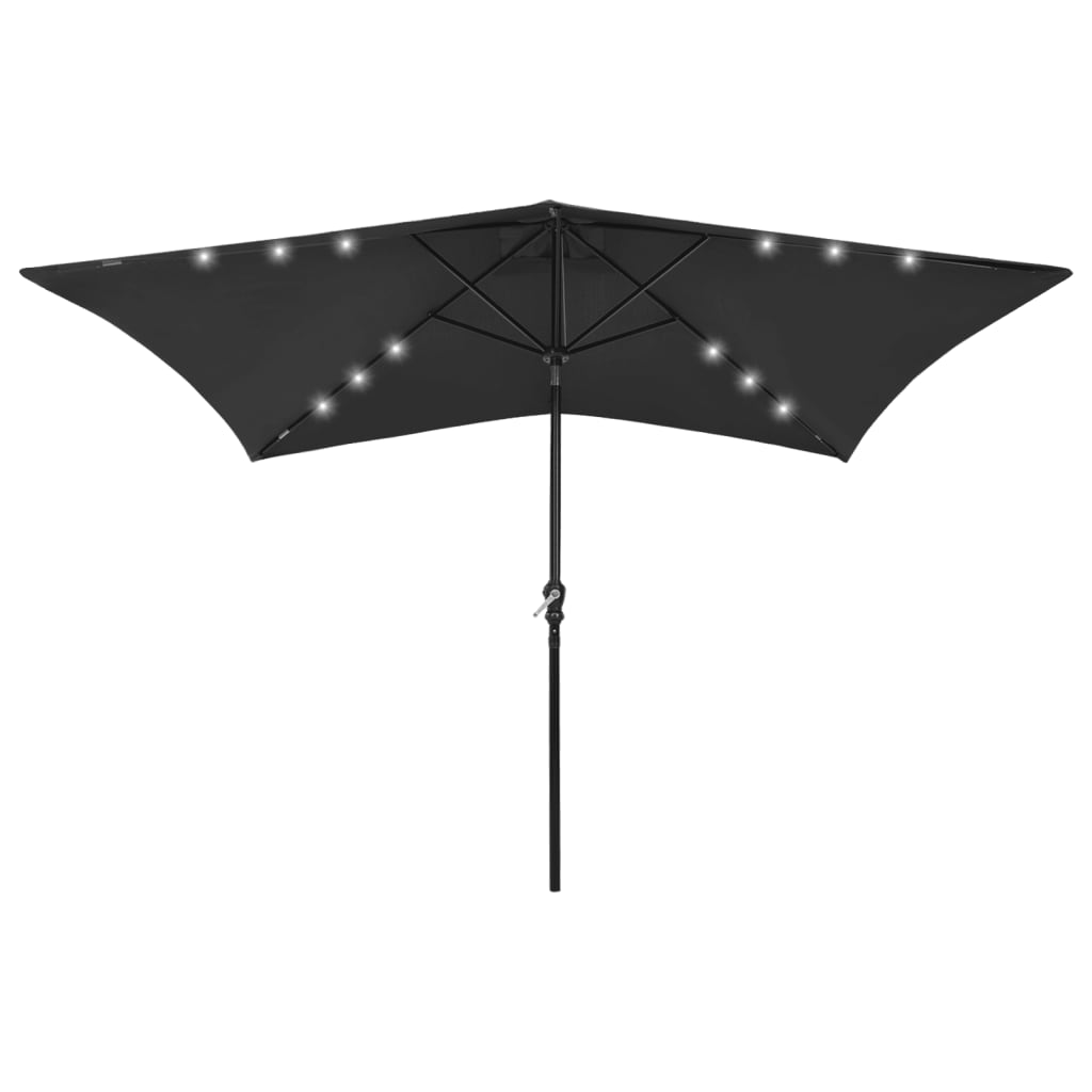 Sombrilla de jardín con LED y palo de acero negro 2x3 m eerf8756