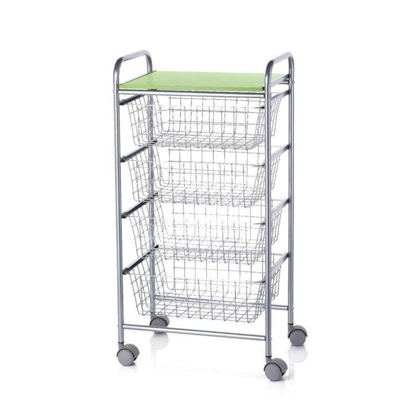 Carrito verdulero green, 4 cestas, gris aluminio - verde pistacho