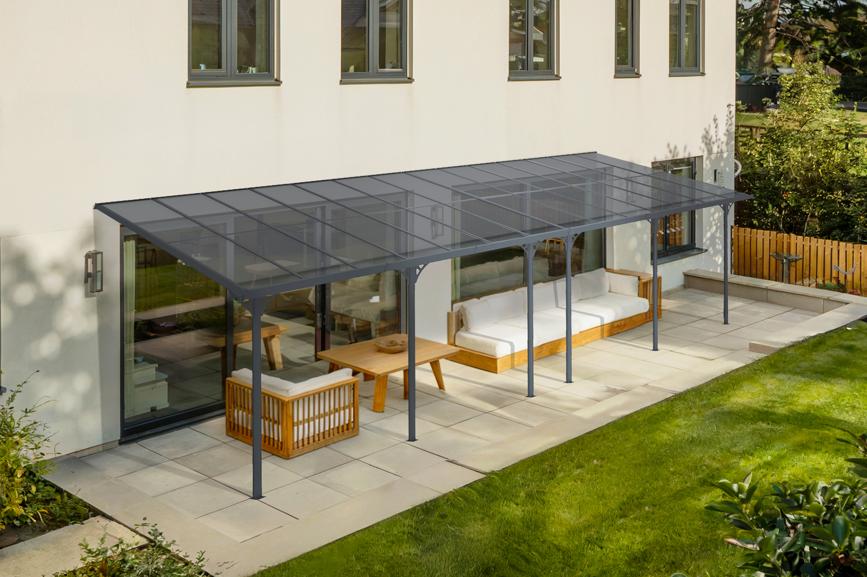 Pérgola de pared aluminio kleo gris 900 x 300cm-de techo policarbonato