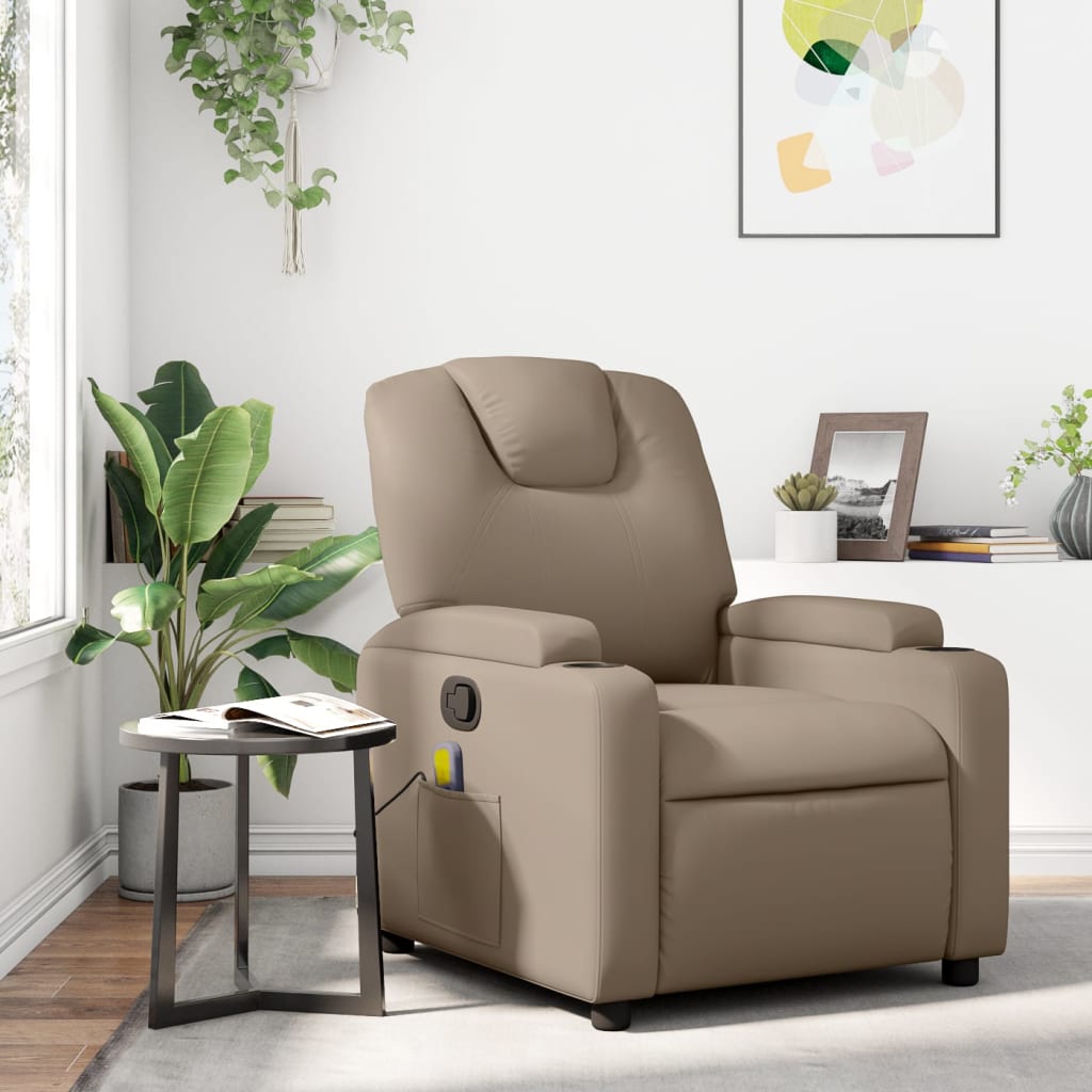 Sillón de masaje reclinable cuero sintético color capuchino qweo7570