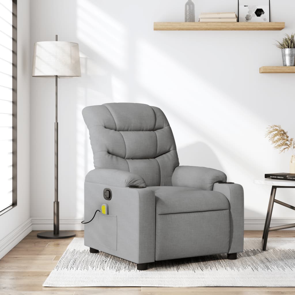 Sillón reclinable de masaje de tela gris claro qweo5320