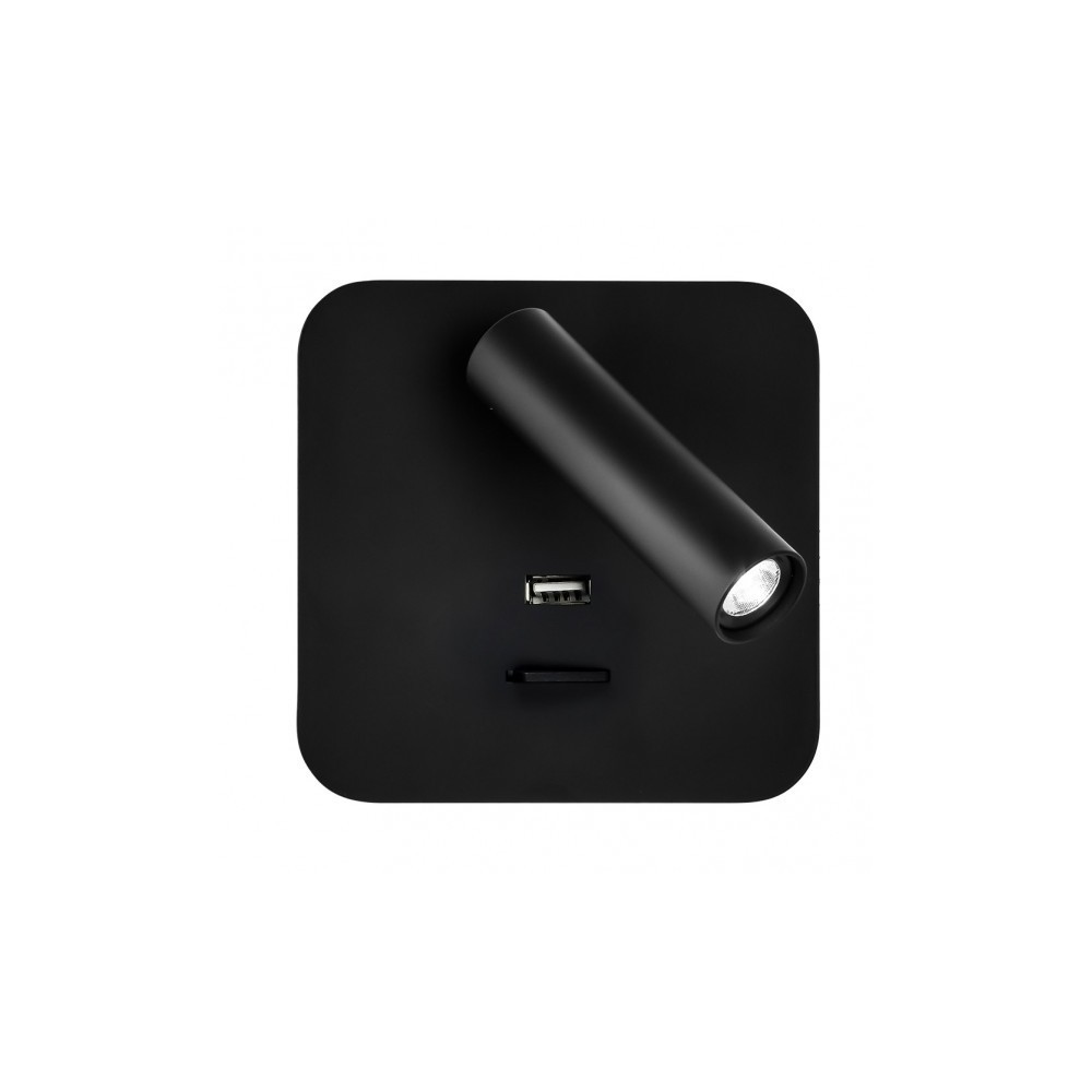 Fab 171561c09 | aplique 3w 4000k giotto cuadrado negro con usb 150lm con in