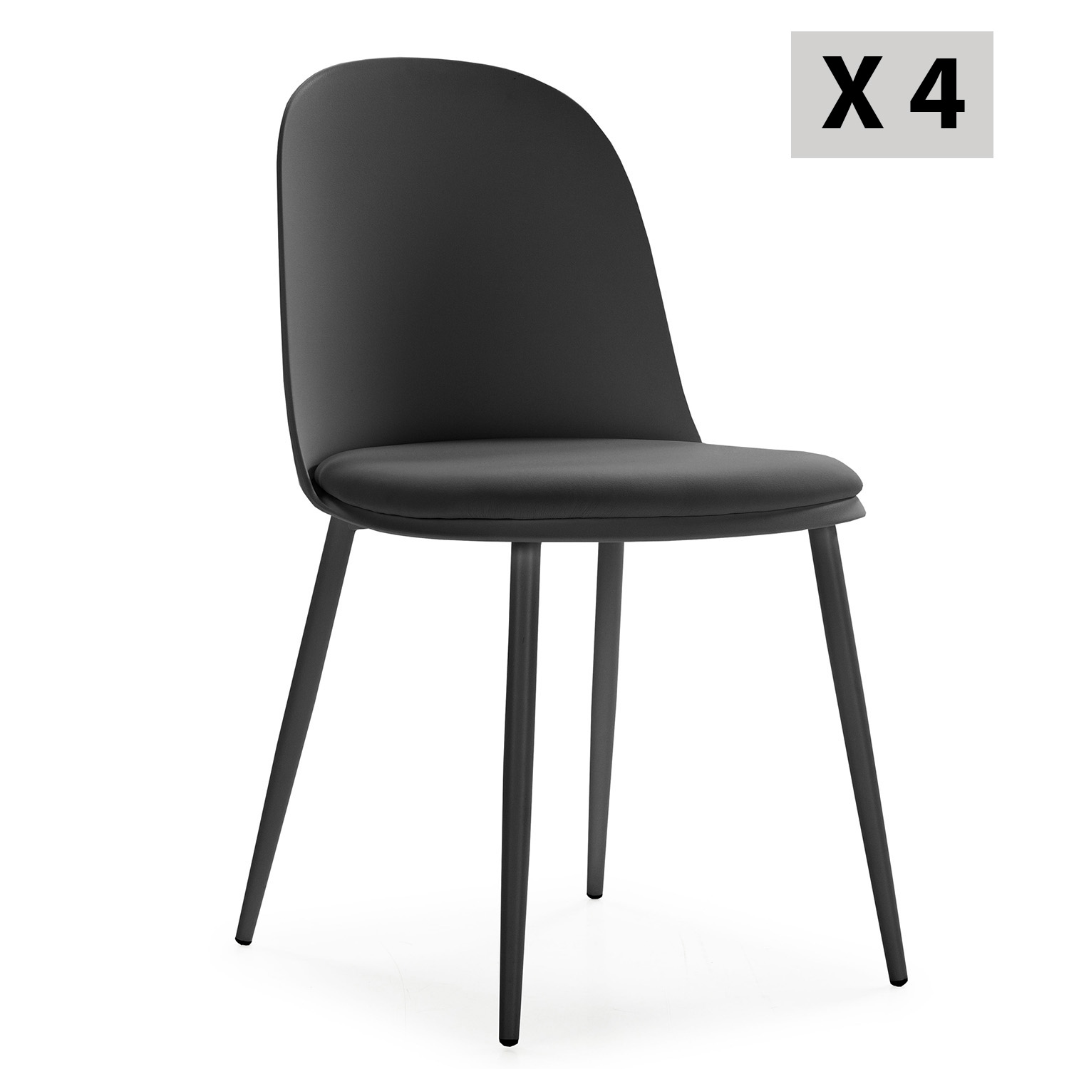 Set de 4 sillas kana negro, patas metálicas y asiento tapizado