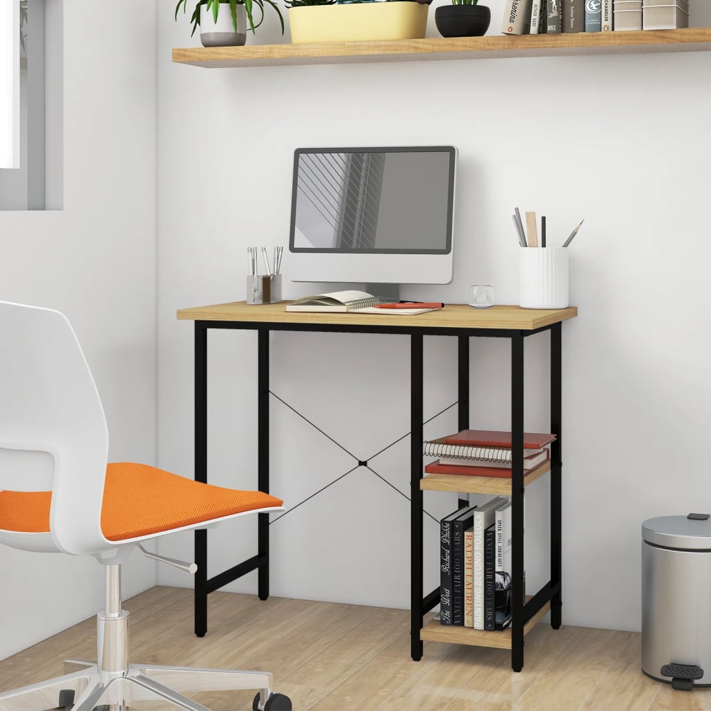 Escritorio para ordenador mdf metal negro roble 80x40x72 cm
