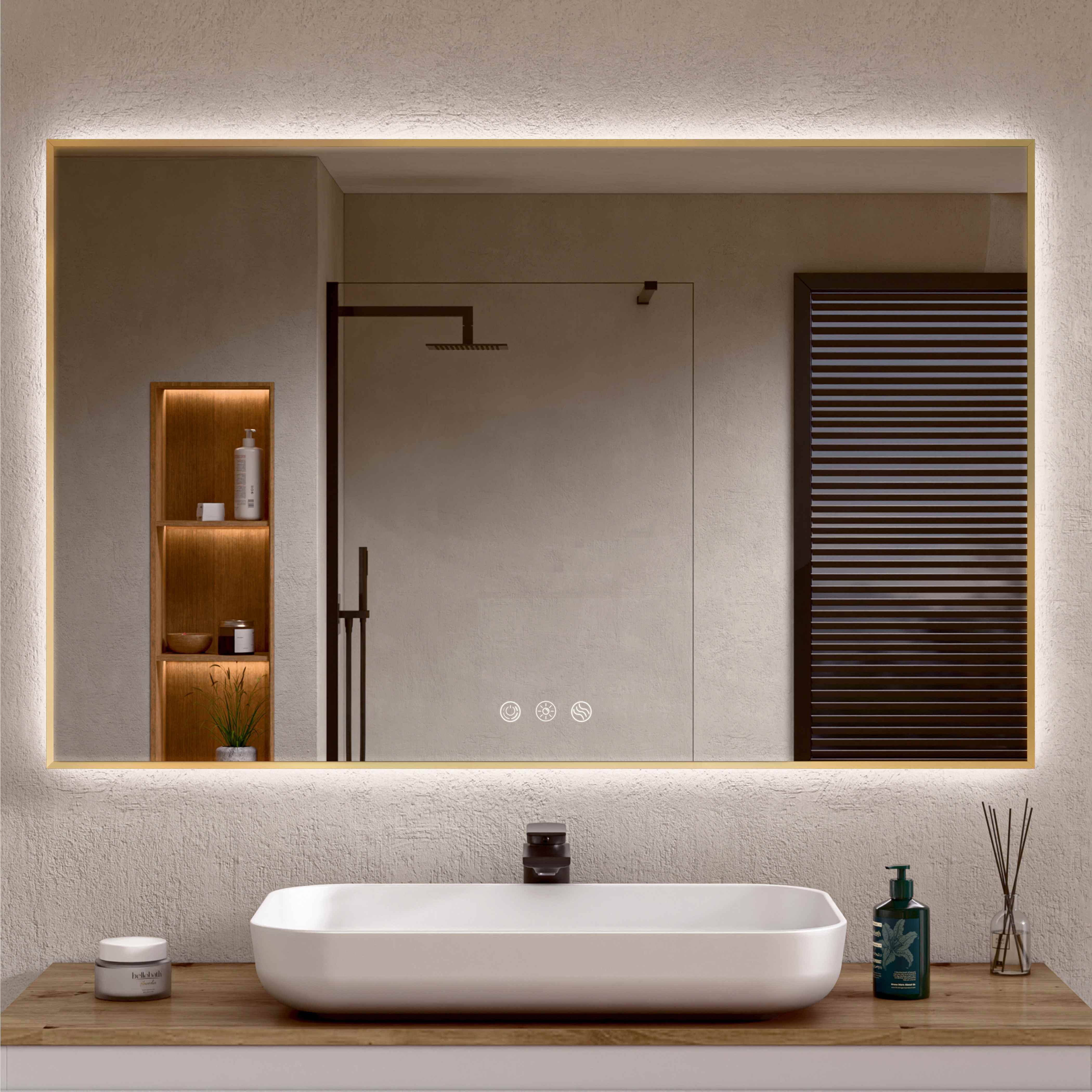 Espejo baño LED regulable antivaho dorado 70 x 100 cm (al x an) bellobath