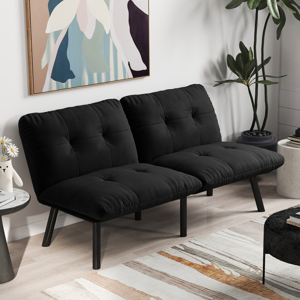 Sofá cama plegable de terciopelo negro 2 plazas multifuncional