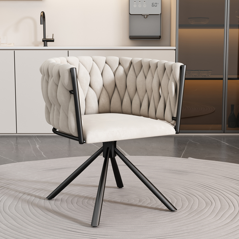 Silla de comedor giratoria terciopelo beige con patas metal ergonómica