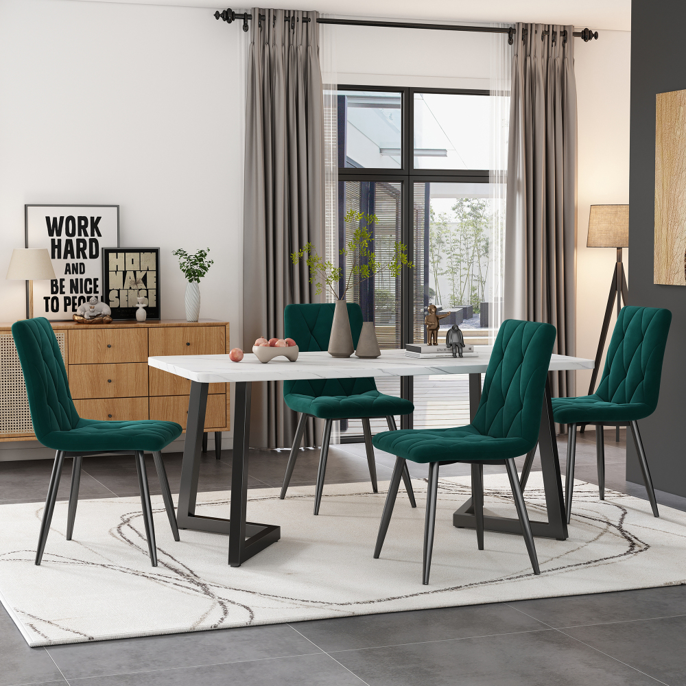 Conjunto de mesa y sillas mdf verde blanco 5 piezas patas metal