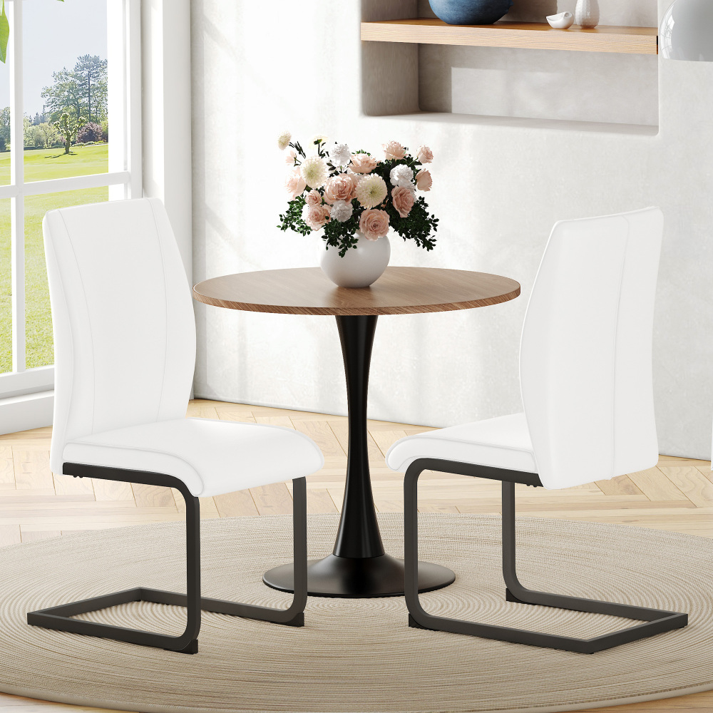 Silla de comedor de polipiel blanca set de 2 con patas metálicas negras