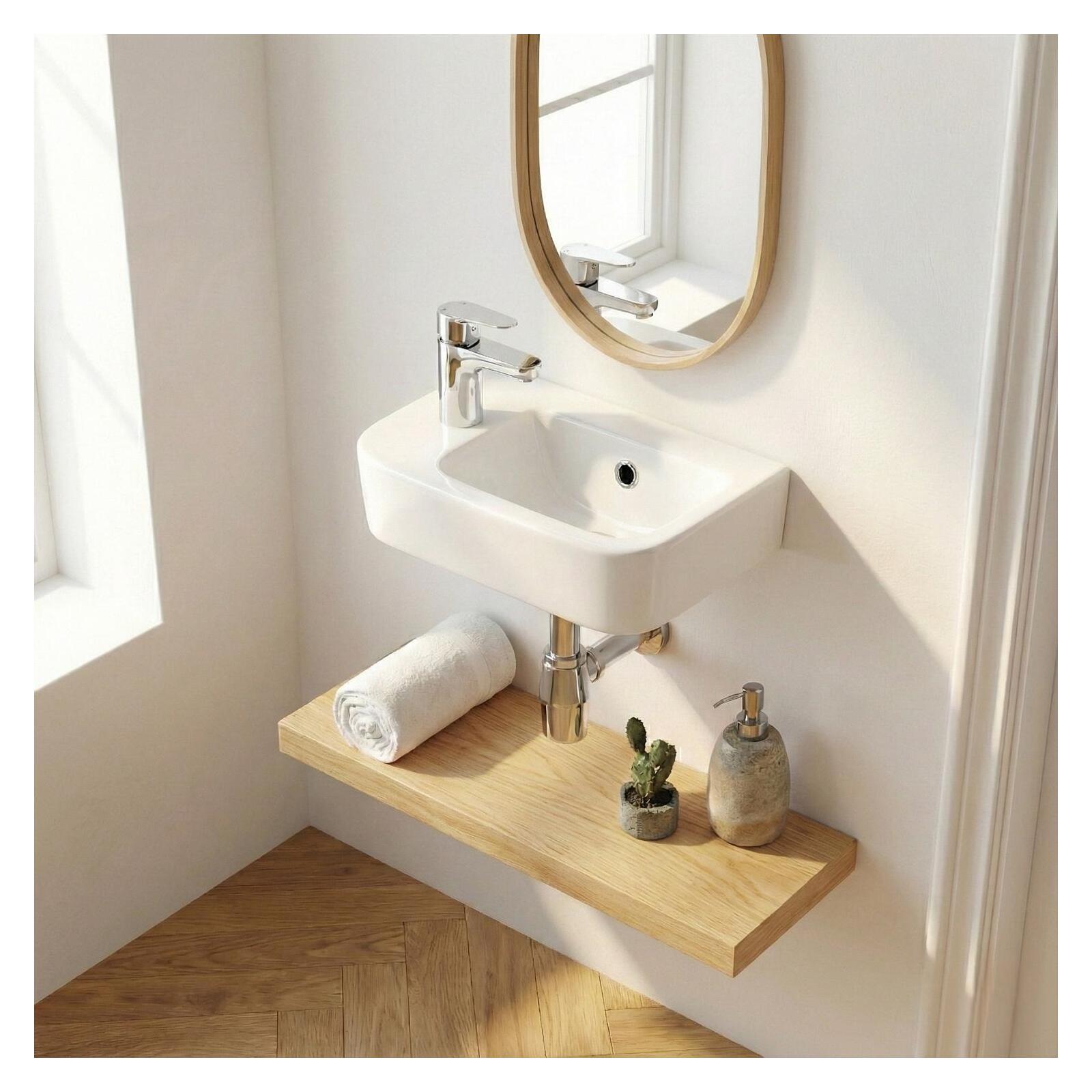 Lavabo de encimera o suspendido de cerámica blanca moki 43x26,5cm