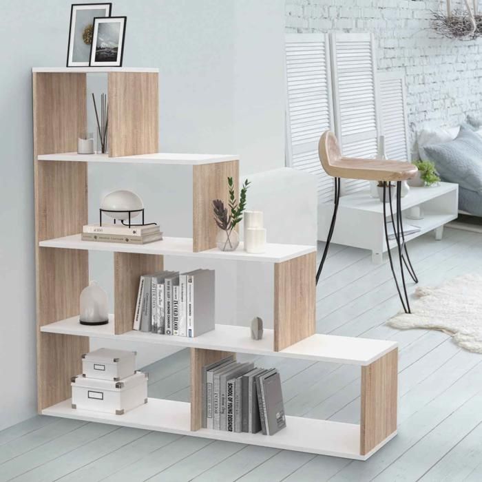 Biblioteca escalera - haya blanca - 114 cm