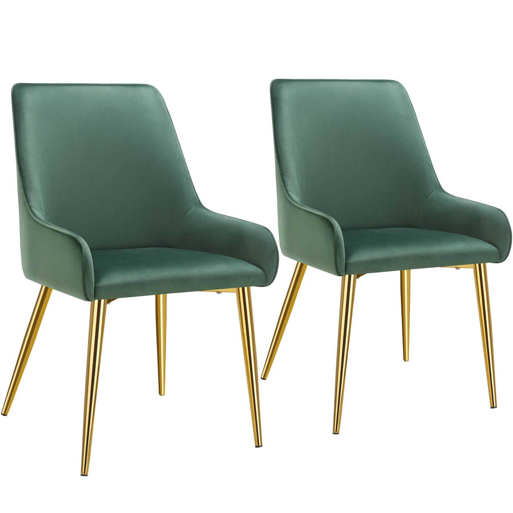 2 sillas de comedor tapizadas, acero, aspecto aterciopelado, verde