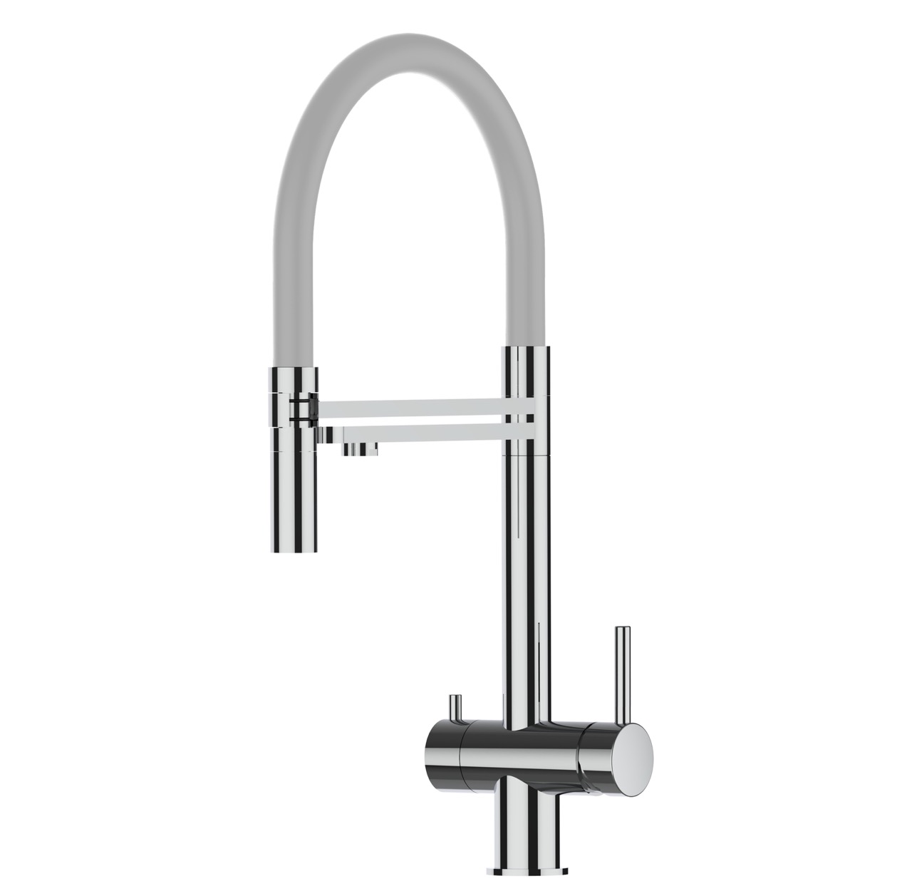 Grifo de cocina 4 vías acero inox ducha 2 chorros, pulido/gris