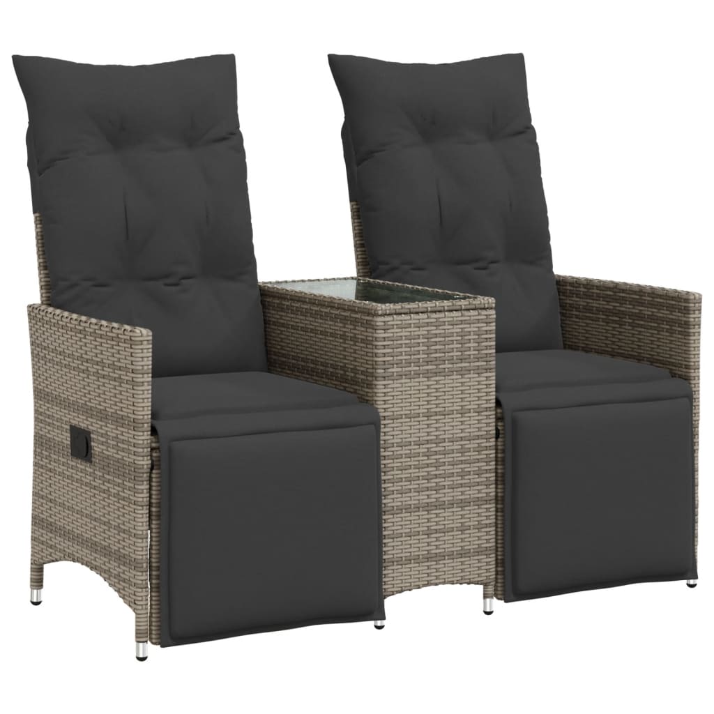 vidaXL sofá de jardín reclinable de 2 plazas con mesa ratán pe gris