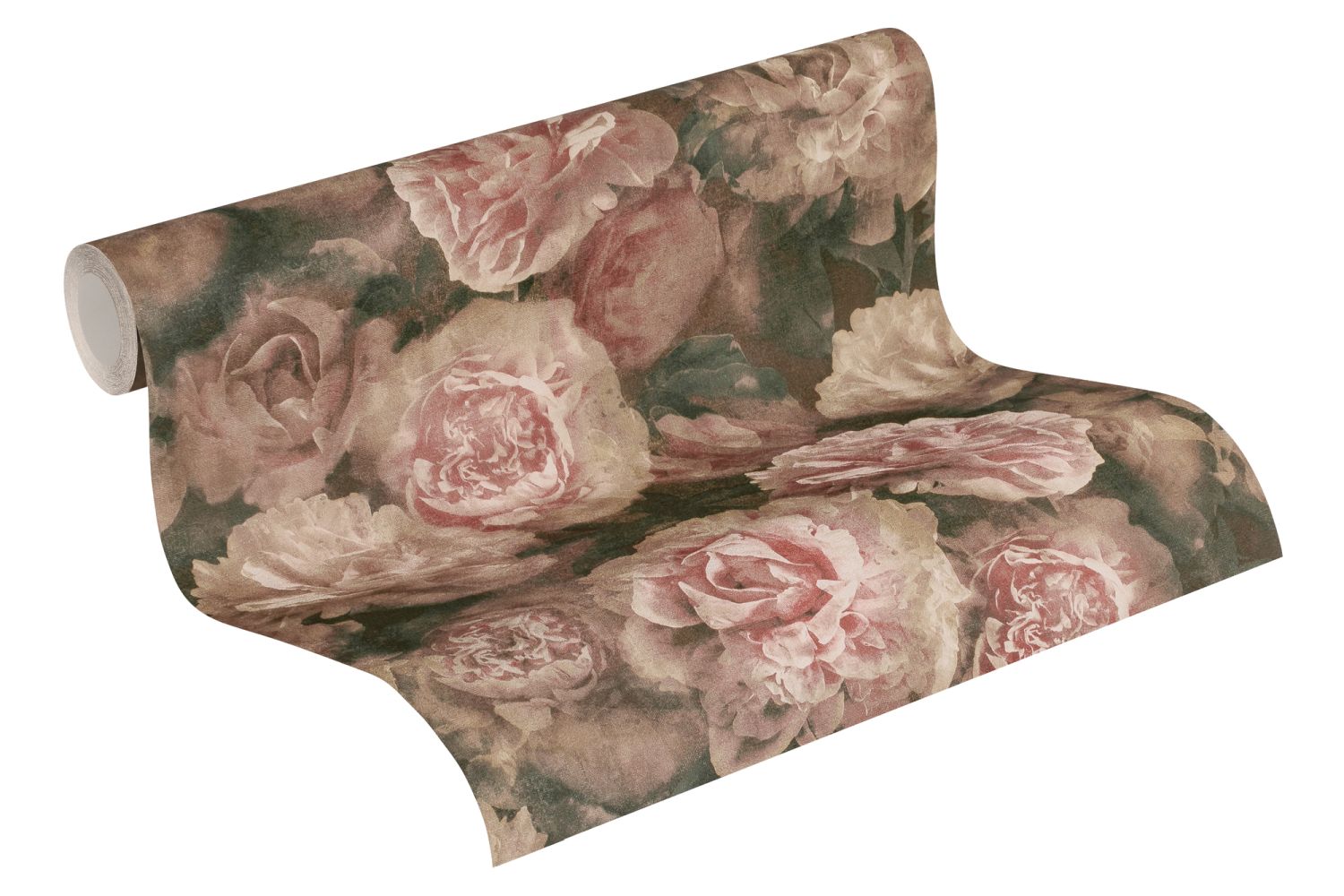 A.s. Création papel pintado flores rosa viejo y verde grisáceo