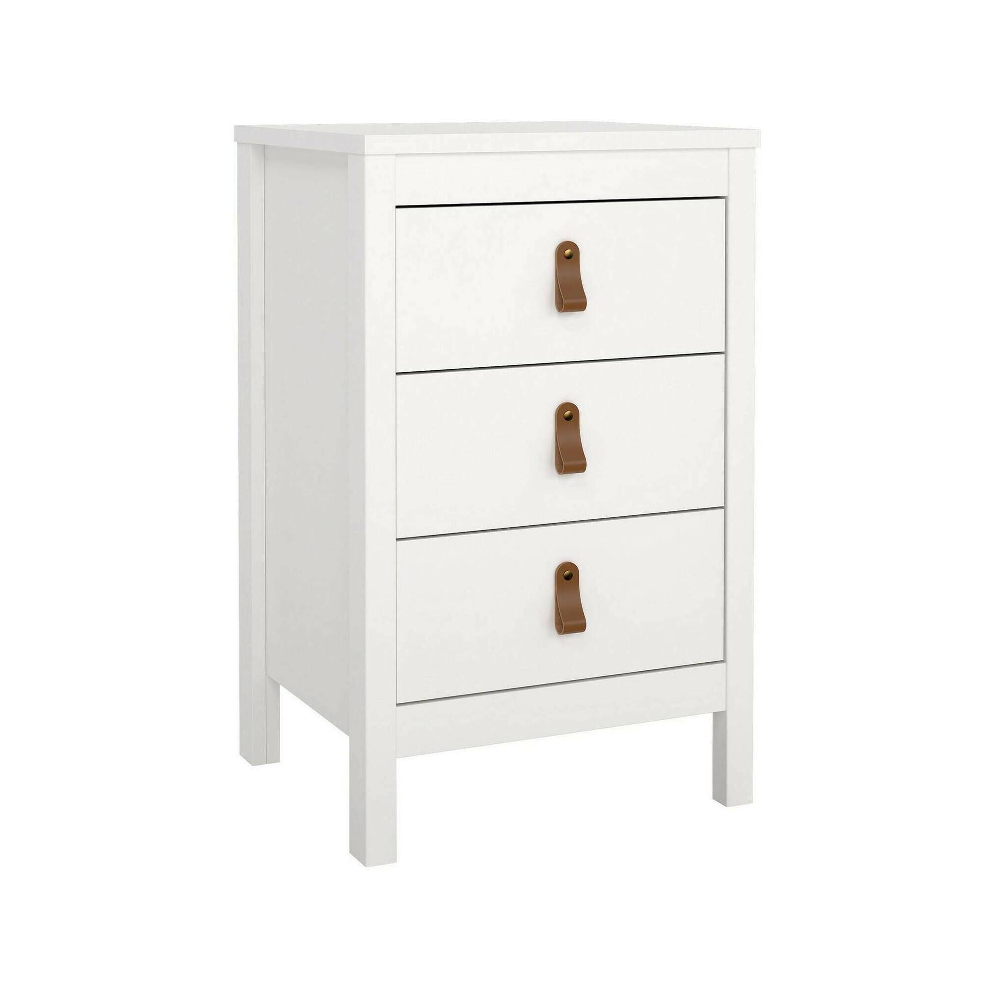 Mesita de noche lombardia, 3 cajones, madera blanca 44x38x70h cm