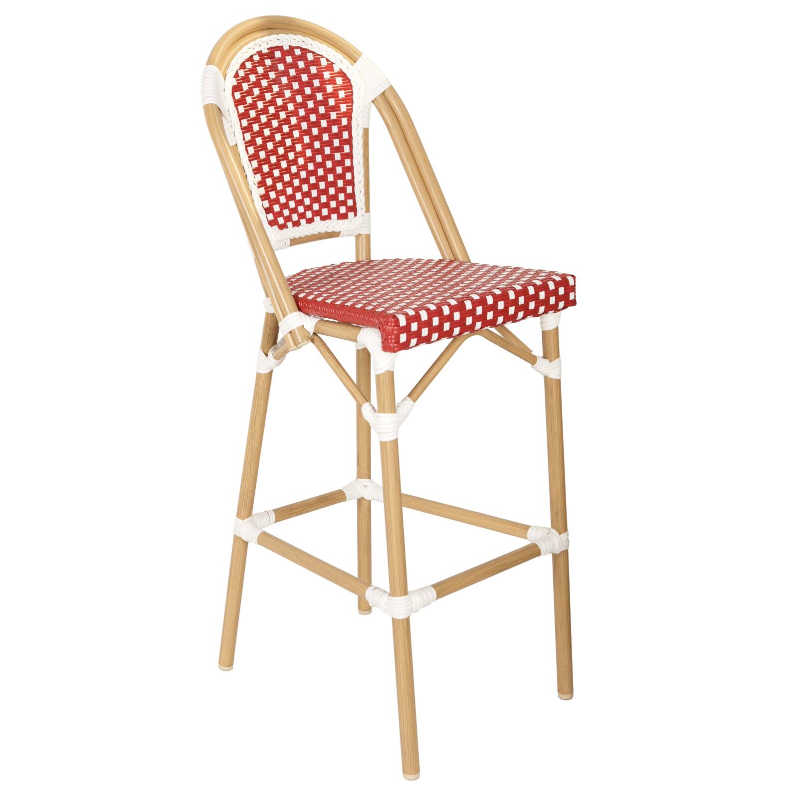 Oviala - silla alta de jardín en aluminio y ratán sintético blanco y rojo