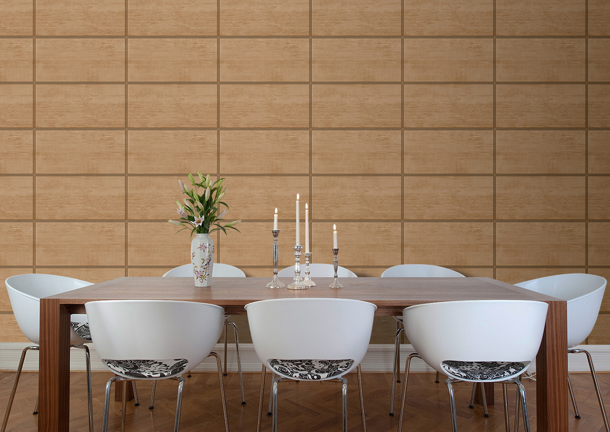Papel pintado tnt cuarterones de madera wooden panel cerezo y cobre