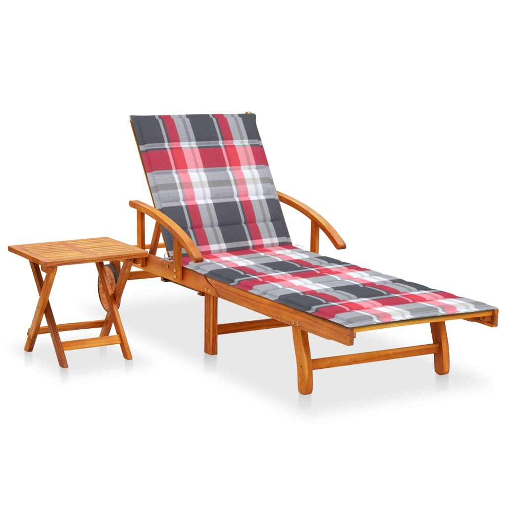 vidaXL tumbona de jardín con mesa y cojín madera maciza de acacia
