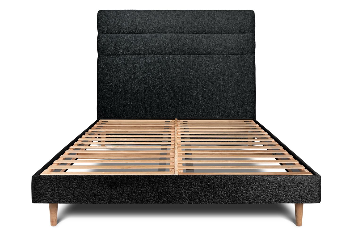 Cama de 135x190 cm con cabecero de línea - tejido rizado - negro