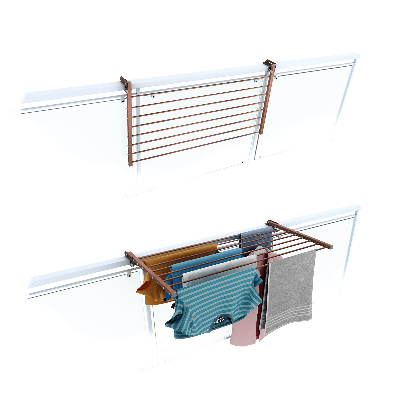 Tendedero compacto de balcón, 102 cm, foxydry duo, corten