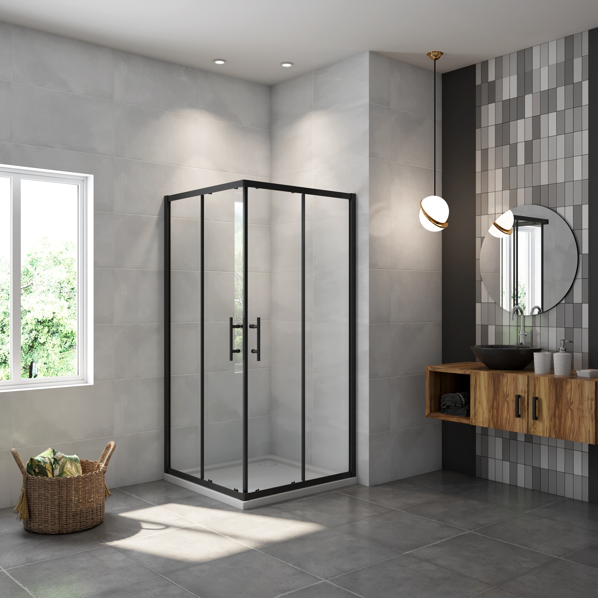 Mampara de ducha rectangular corredera,negro mate,800x700x1900mm