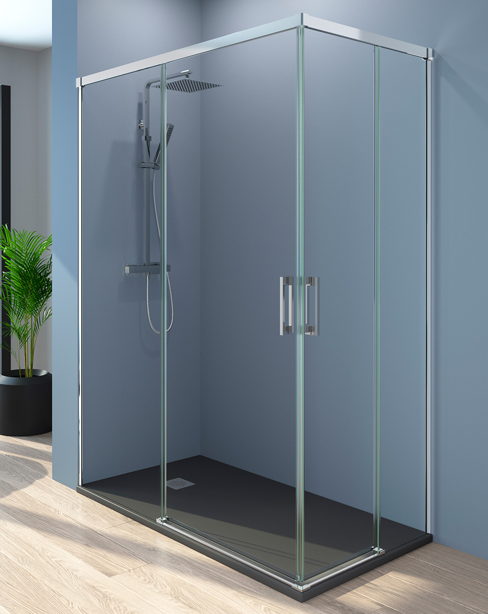 Mampara ducha rectangular frente 95 lateral 70cm transparente cromo