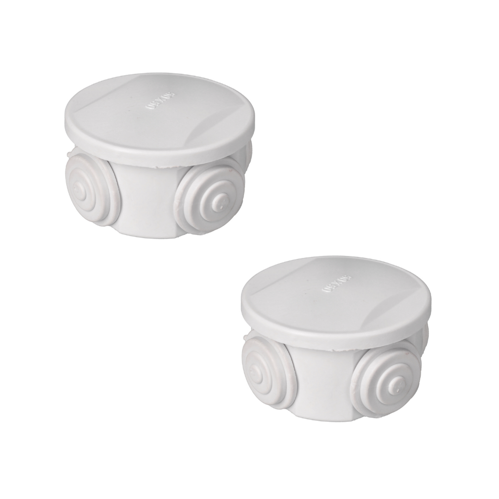 Pack x2 caja de montaje en superficie. Redonda 50x50mm ip54 , 4 entradas.