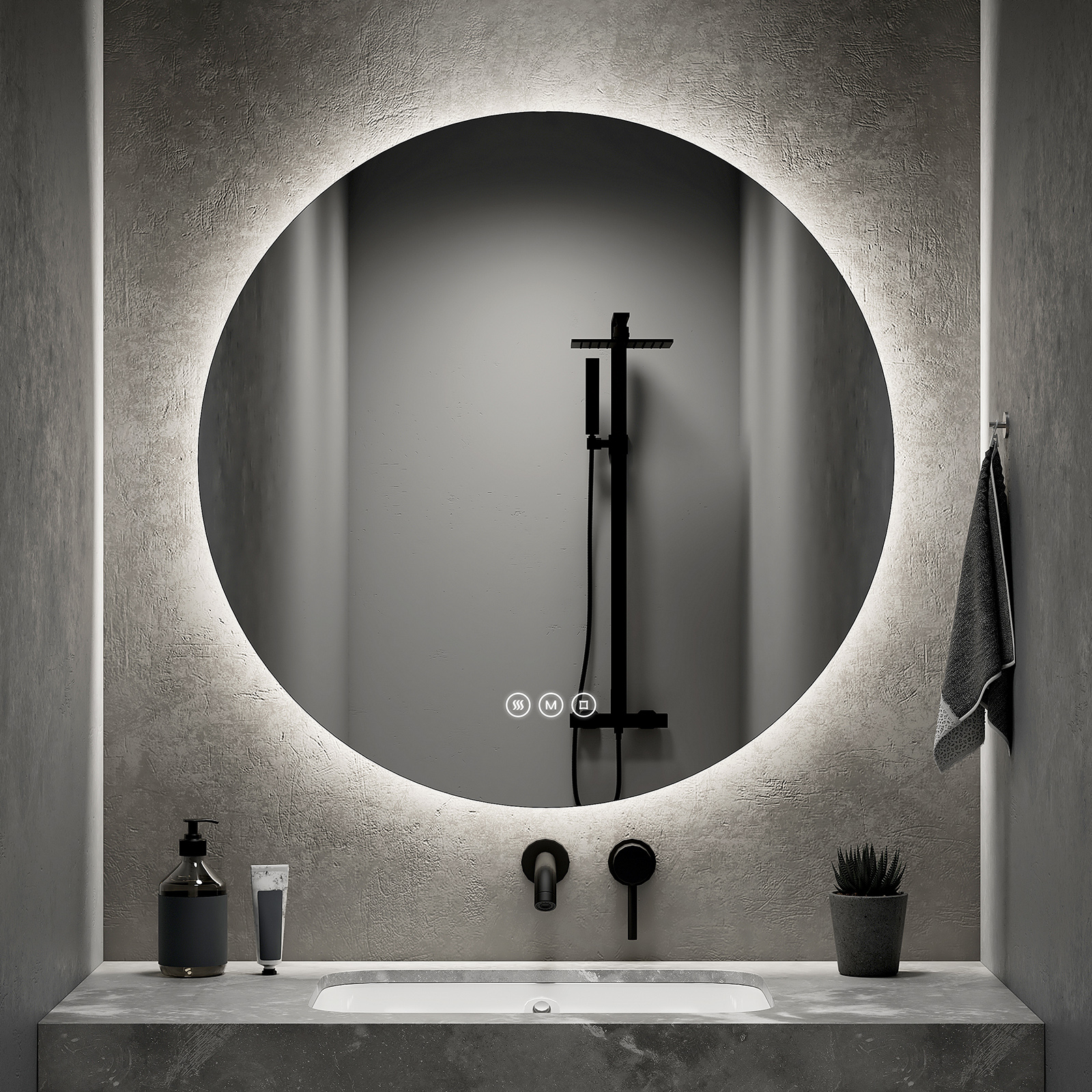 Emke espejo LED redondo 80cm, táctil, antivaho, 3 tonos de luz