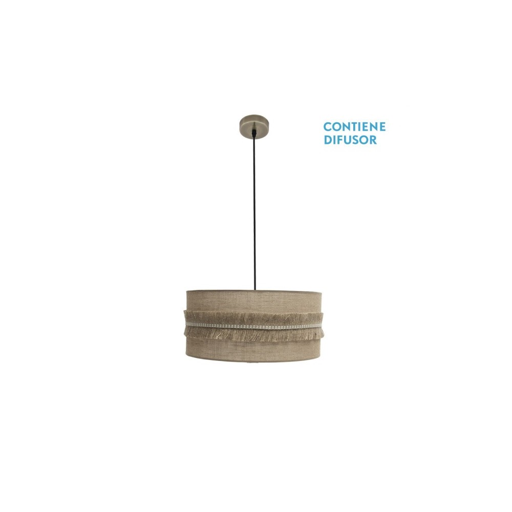 CoLGante kala 2xE27 cuero/saco regx50x50 cm con flecos
