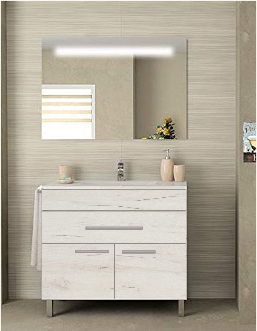 Mueble de baño bahia con lavabo y espejo 90x45cm blanco nórdico