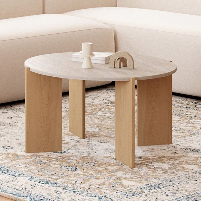 Mesa baja redonda armonia - efecto travertino - 73 cm