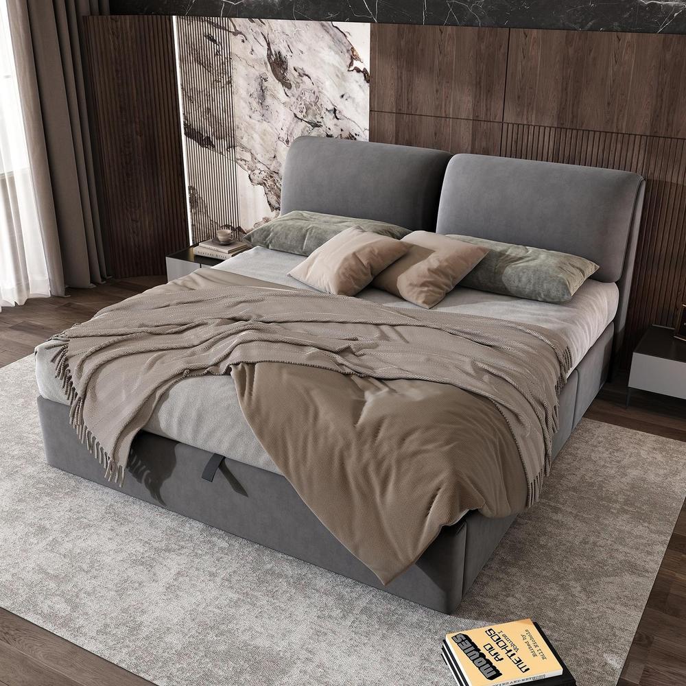 Sofá cama tapizado 180x200cm con somier y cabecero ajustable gris