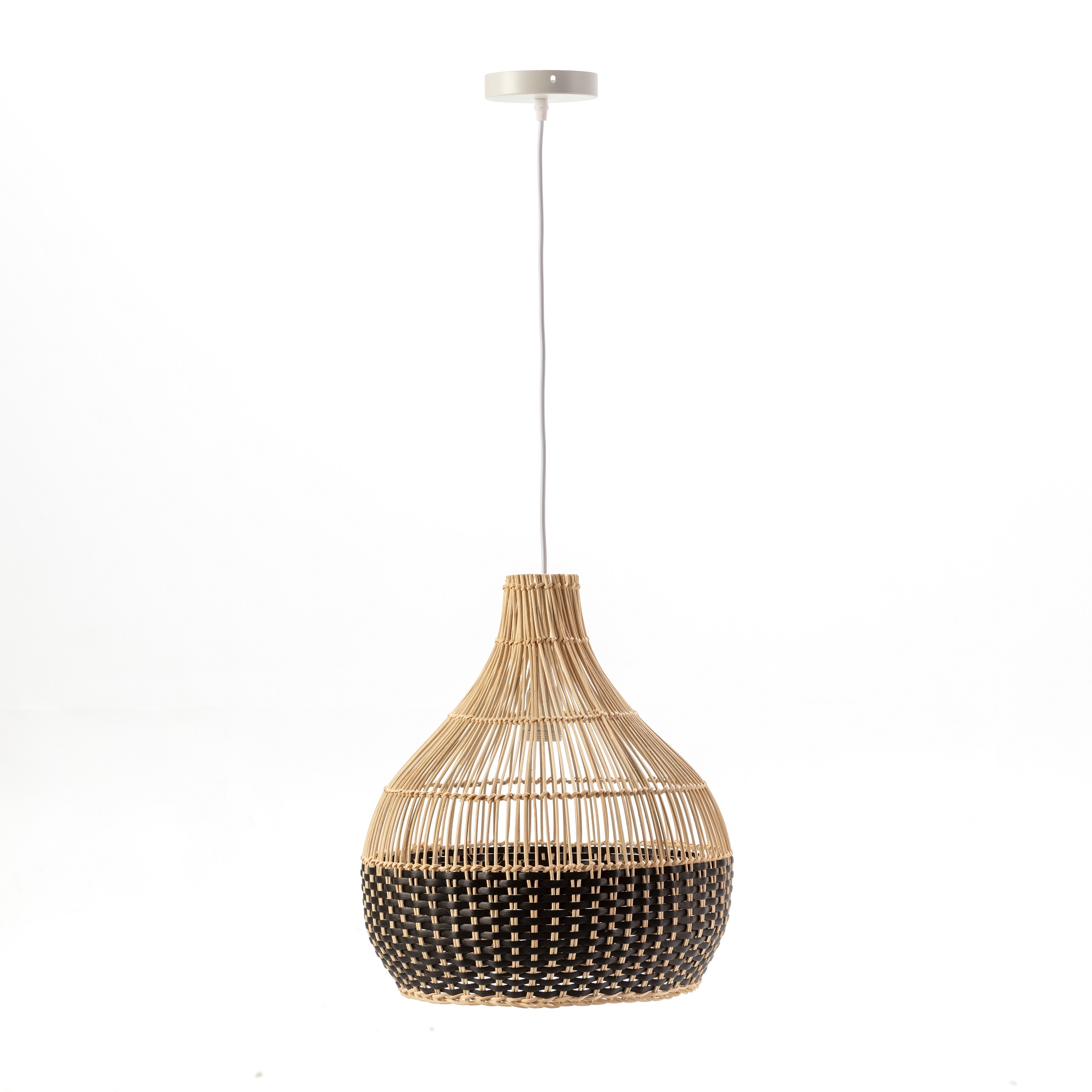 Lámpara techo mimbre natural beige y negro