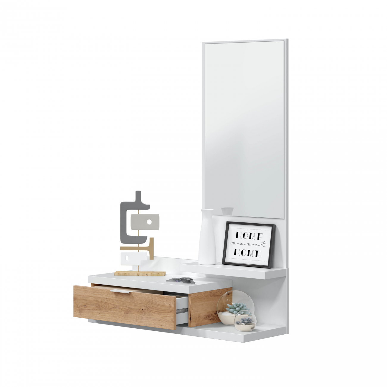 Mueble recibidor con 1 cajón y espejo 81 cm dahlia blanco - roble nodi