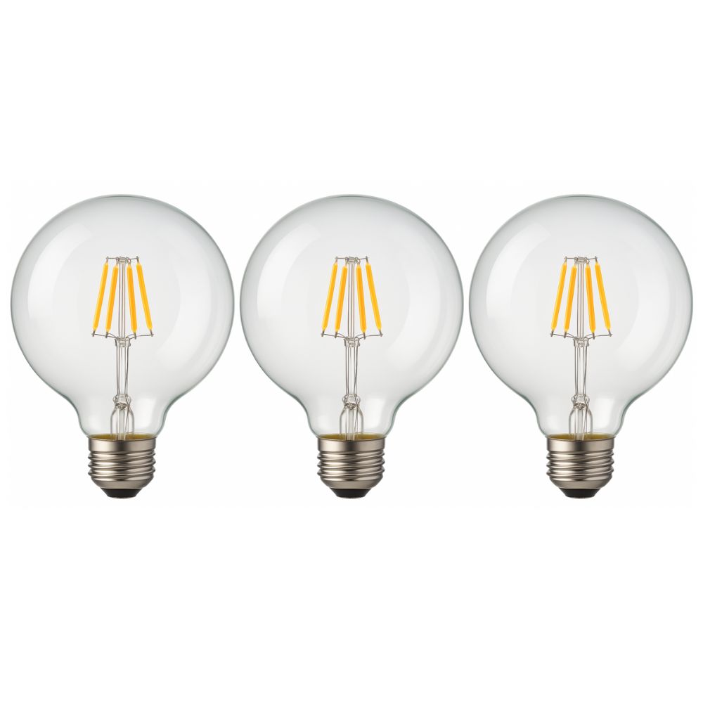 Pack x3 bombilla LED globo g125 E27 filamento 8w 800lm. Luz cálida 2700k