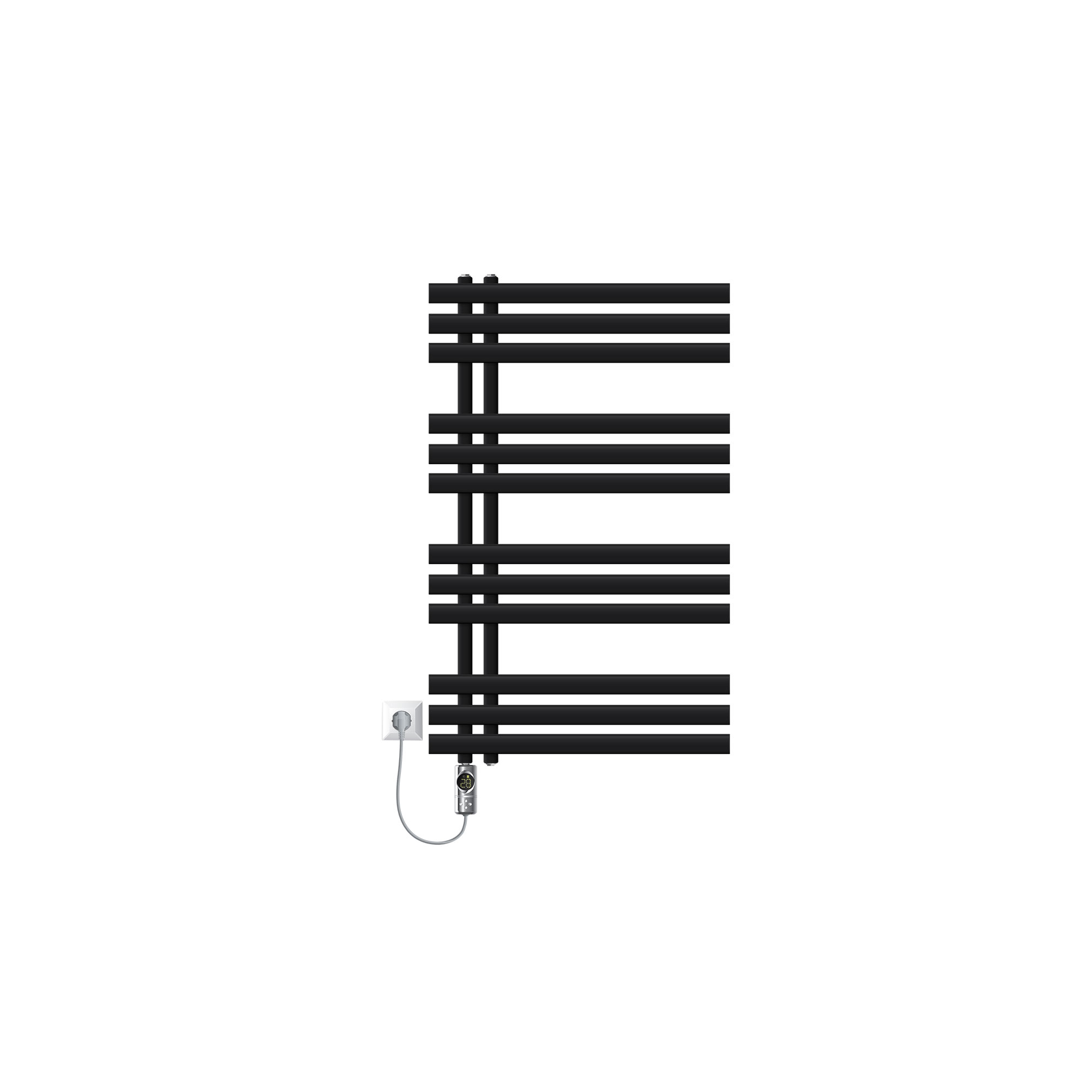 Radiador toallero eléctrico negro mate 600x1000 mm con elemento 600w