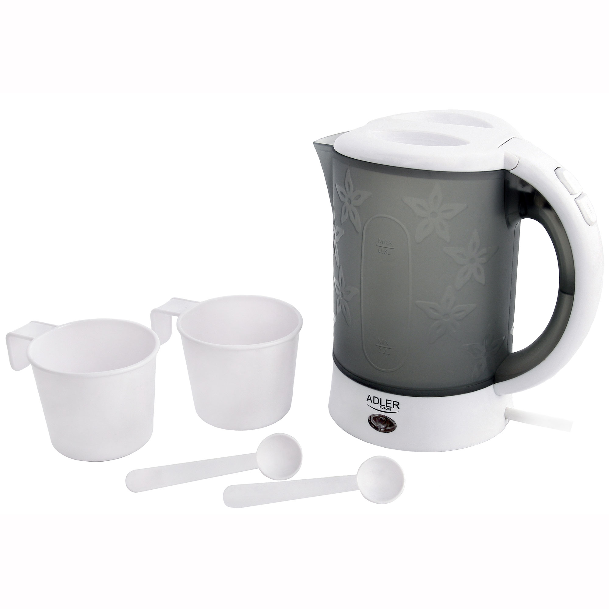 Hervidor de agua eléctrico de viaje 0,6 l sin adler ad1268 blanco/gris 900w