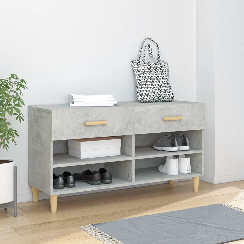 Mueble zapatero madera contrachapada gris hormigón 102x35x55 cm esxt3014