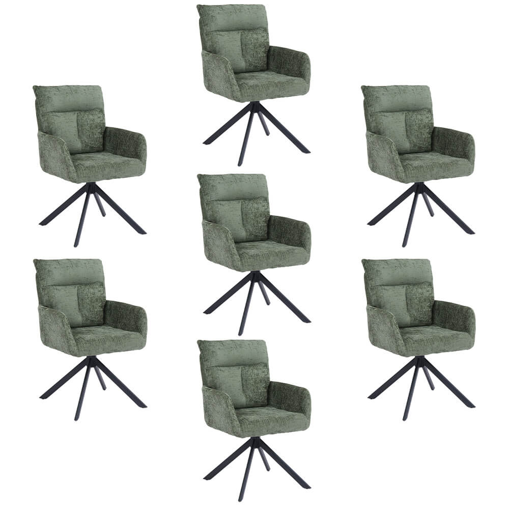 Silla de comedor aluna de chenilla con reposabrazos - set de 7 verde