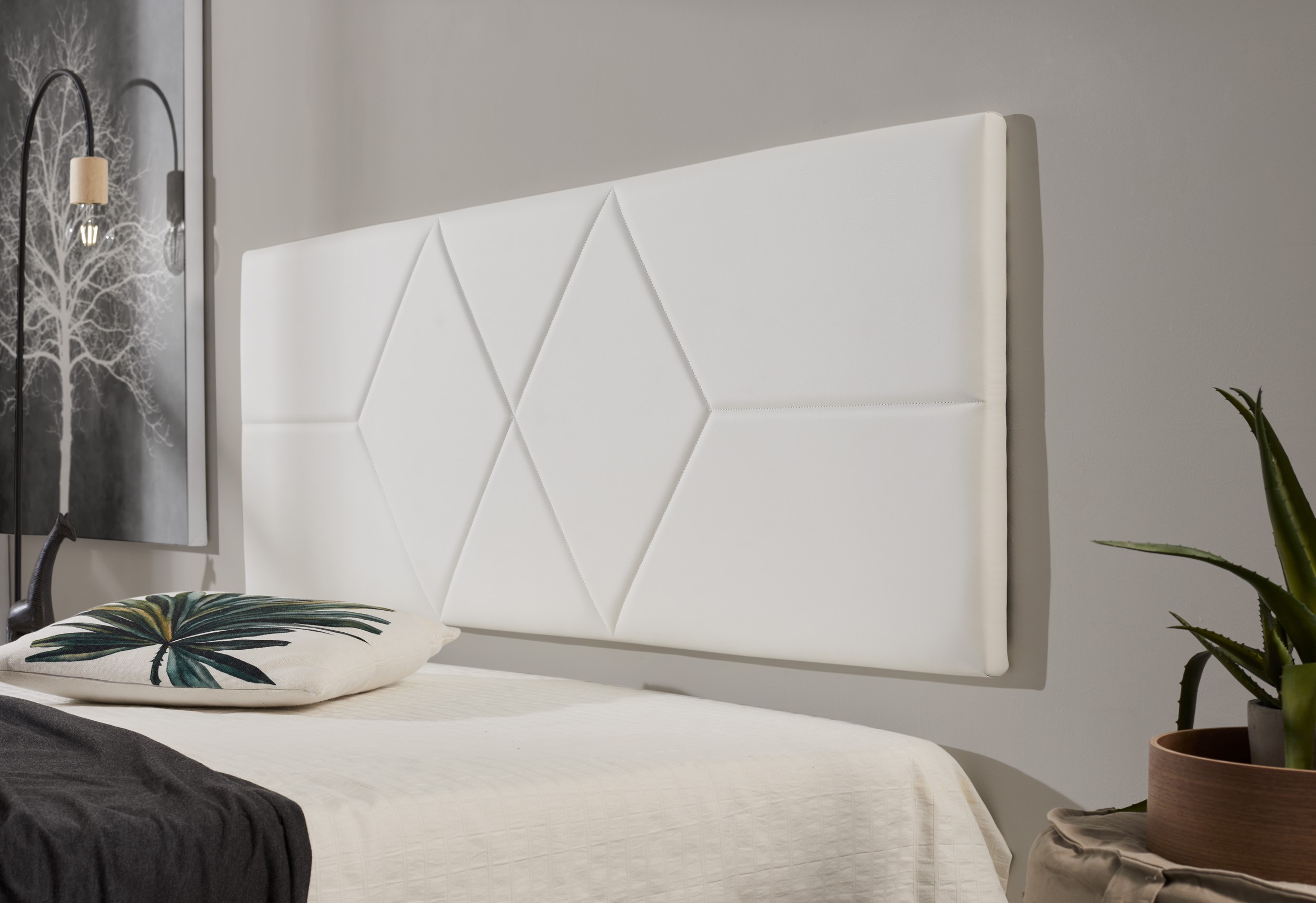 Cabecero de cama 150 dos rombos polipiel 152x57x5cm blanco
